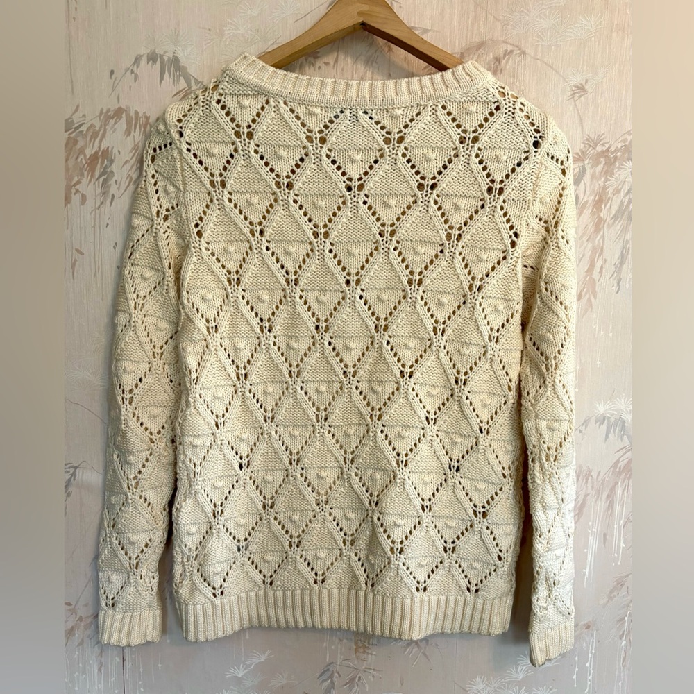 Tommy Hilfiger Cream Open Knit Diamond Pointelle Pom Pom Sweater SP - Picture 4 of 8